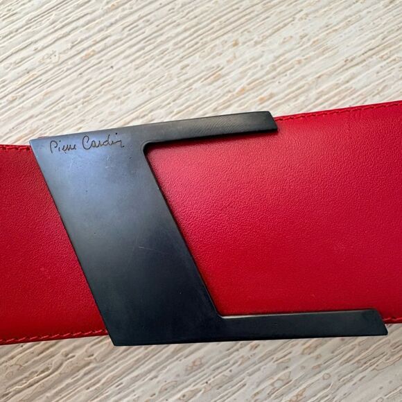 VTG Pierre Cardin Red Leather Metal Buckle Wide Belt Size 75 main image 4